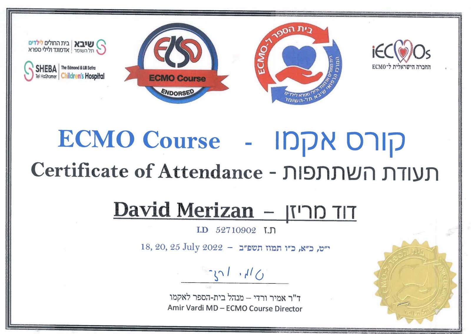 תעודת ECMO דוד מריזן